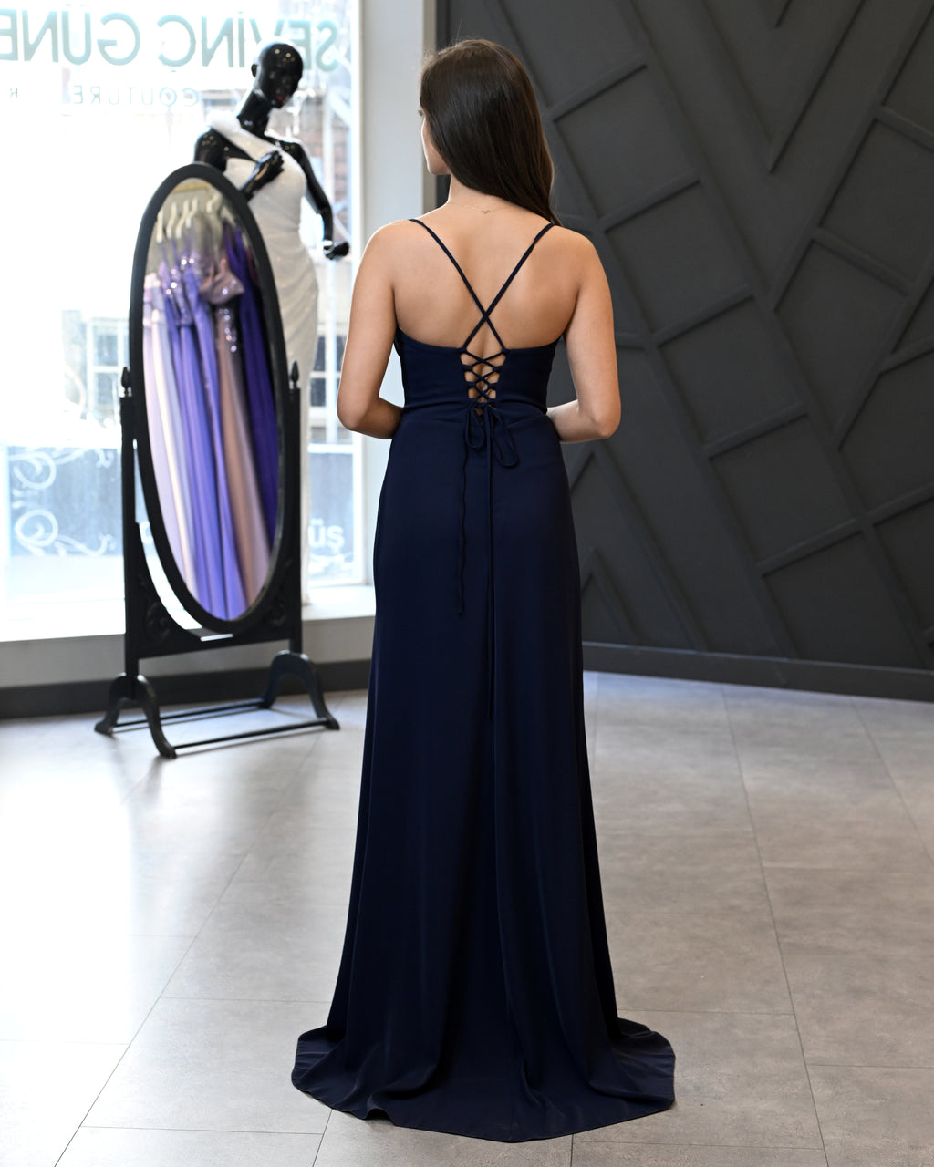 İnce Askılı Degaje Yaka Şifon Balık Uzun Abiye Elbise