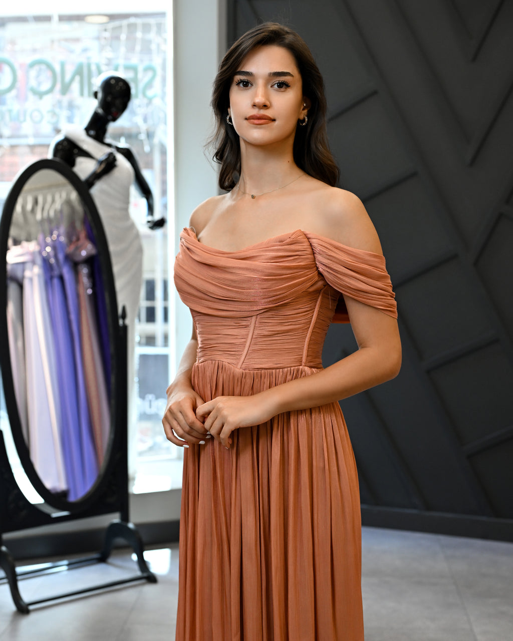 Düşük Kol Korsaj Beden Uzun Abiye Elbise