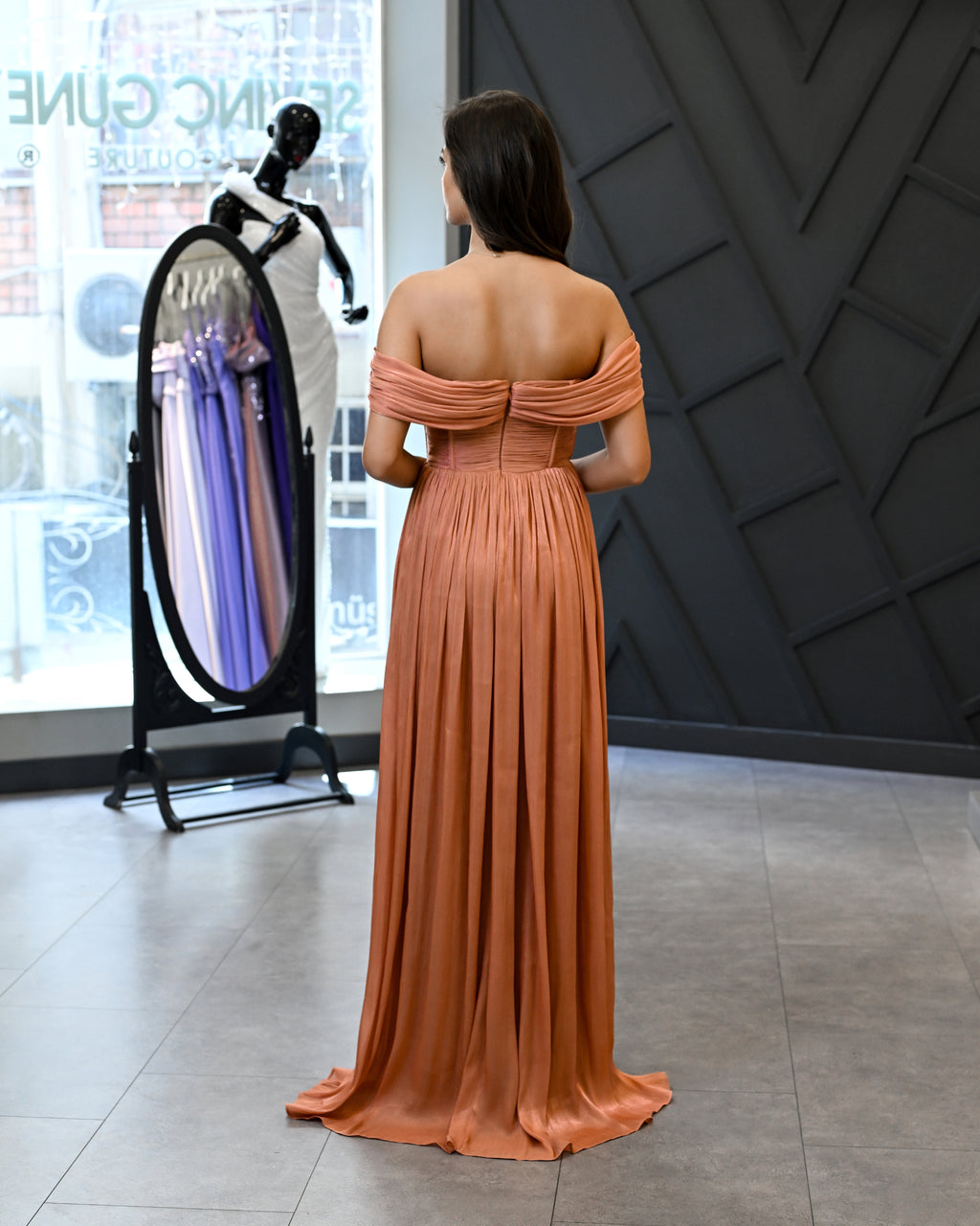 Düşük Kol Korsaj Beden Uzun Abiye Elbise