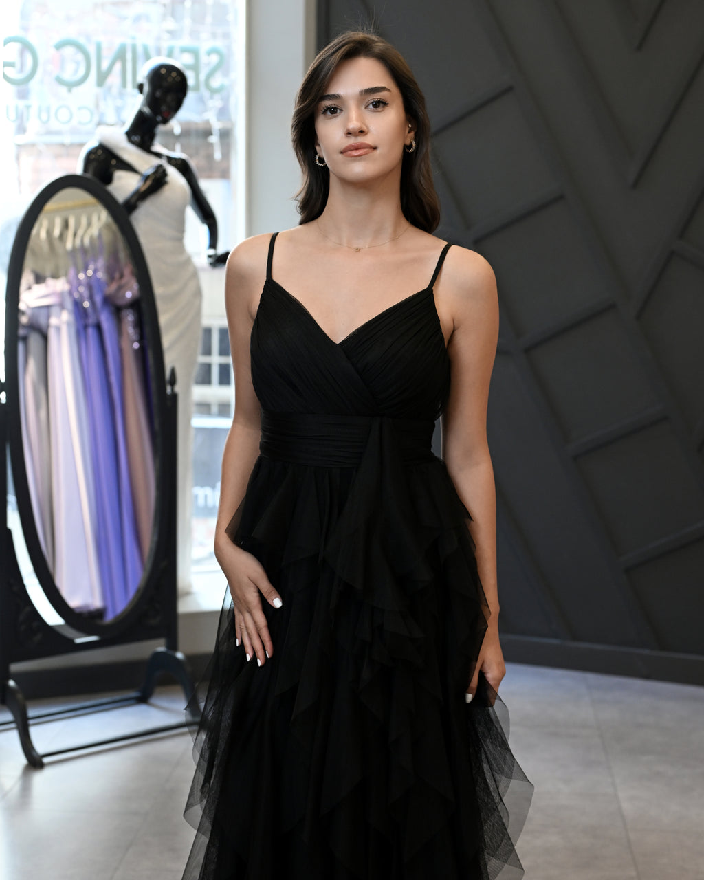 İnce Askılı Drape Beden A Kesim Etek Uzun Abiye Elbise