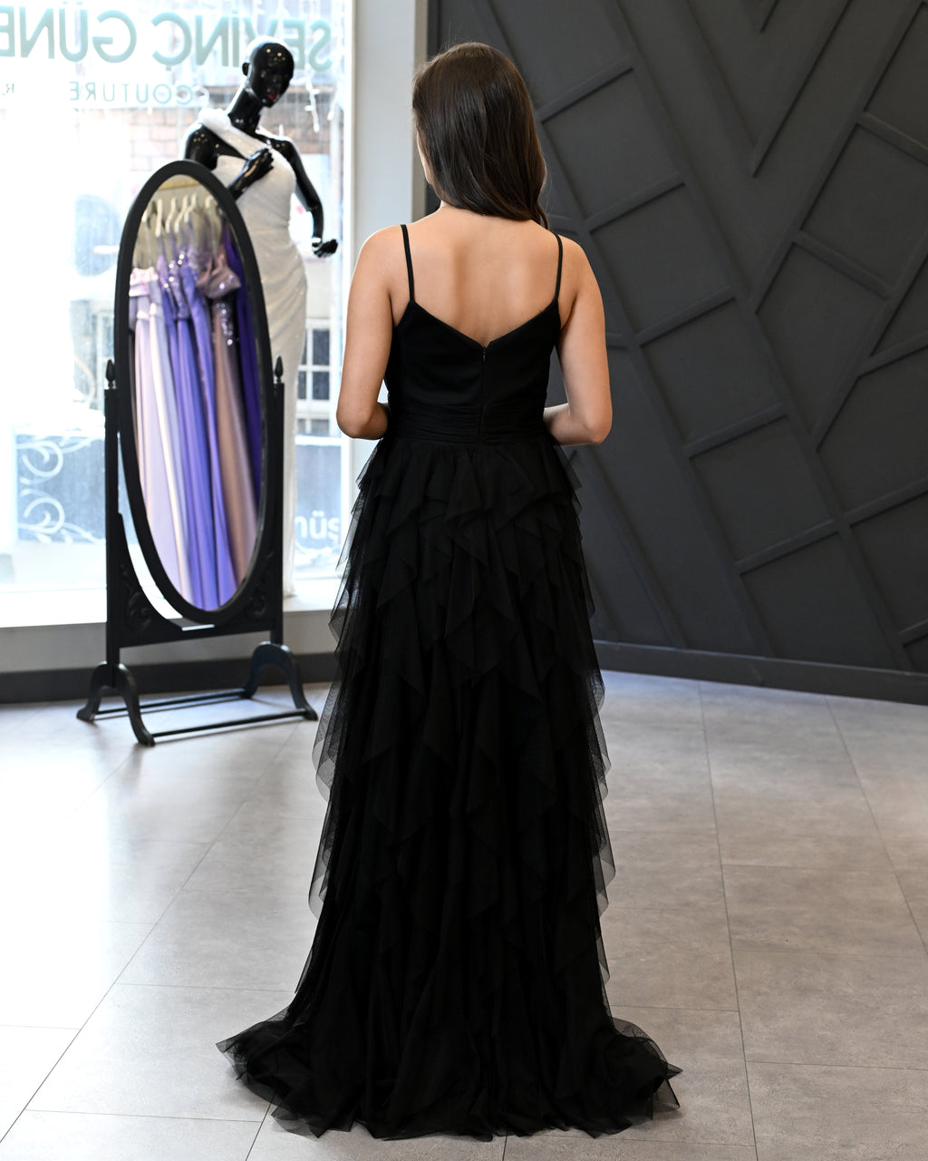 İnce Askılı Drape Beden A Kesim Etek Uzun Abiye Elbise