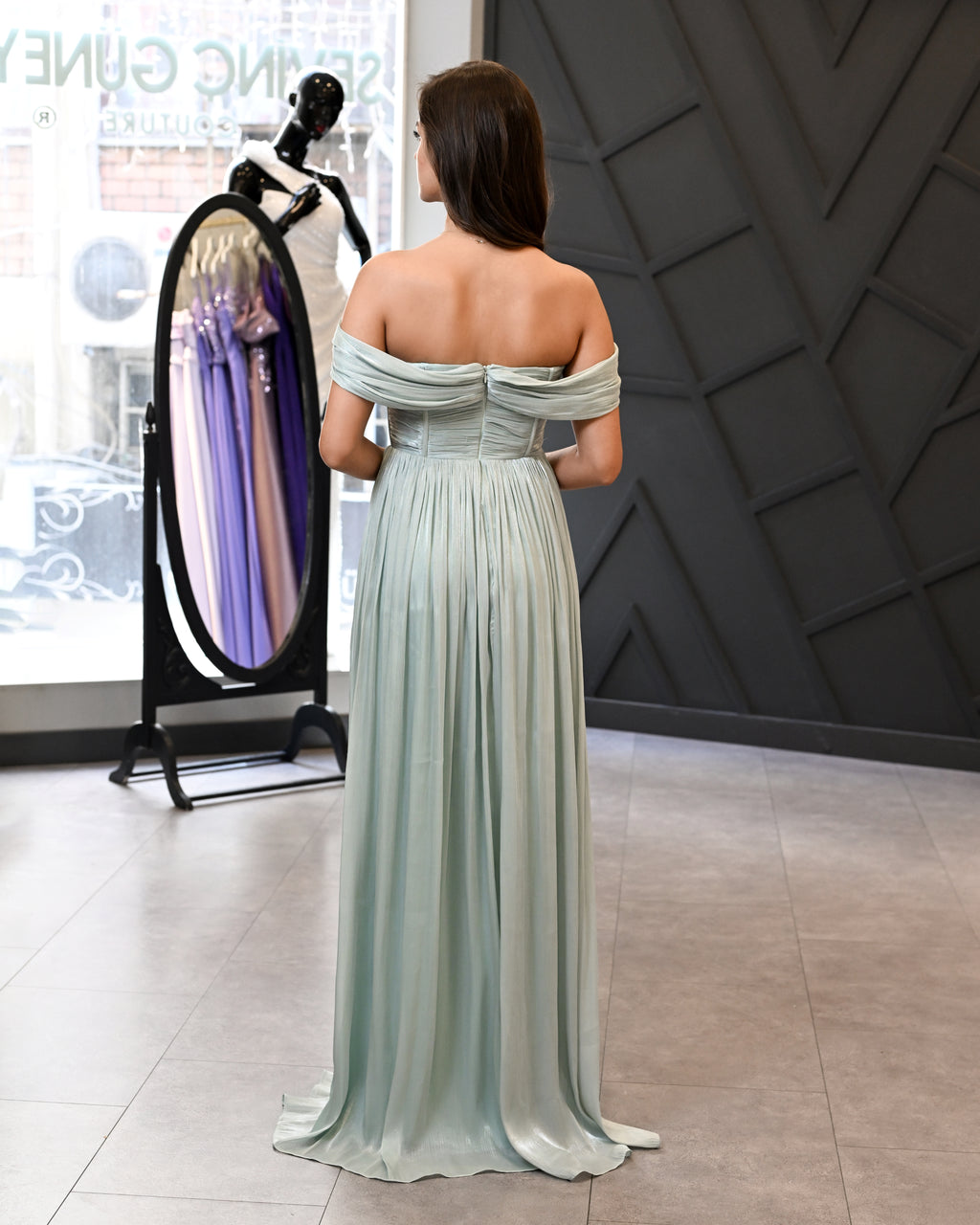 Düşük Kol Korsaj Beden Uzun Abiye Elbise