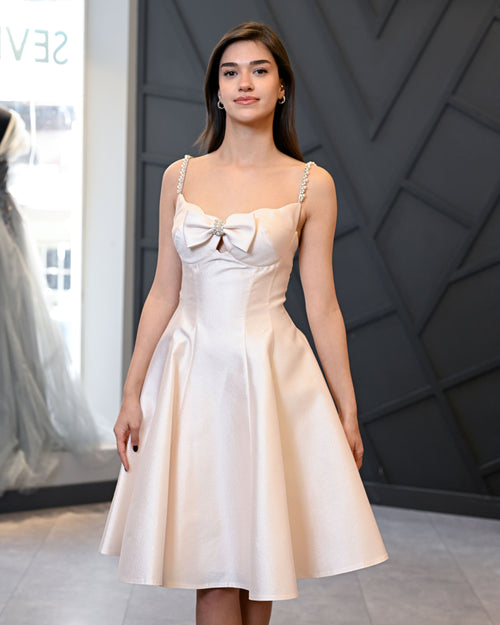 Askılı Diz AltıTaş İşleme Detaylı Abiye Elbise