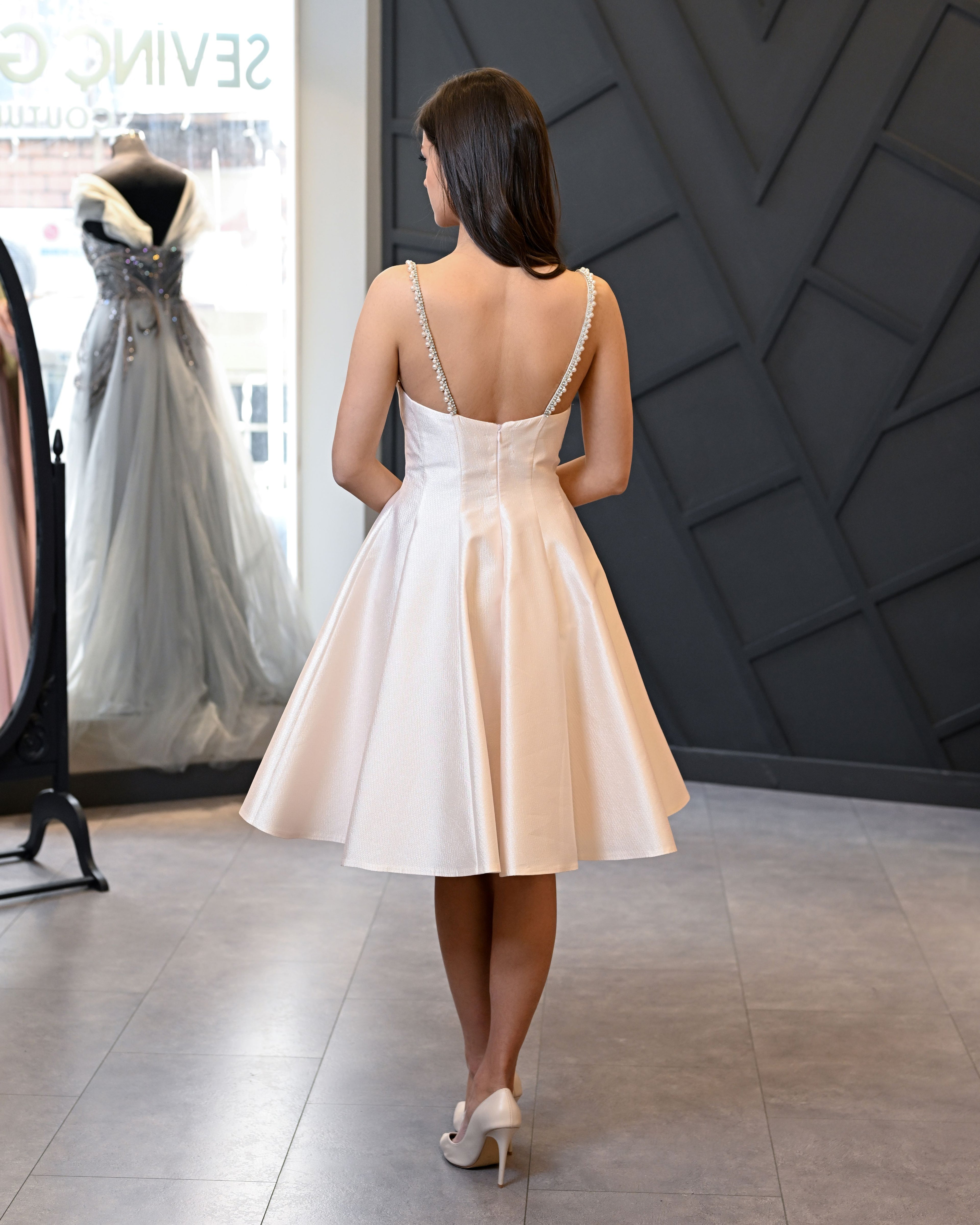 Askılı Diz AltıTaş İşleme Detaylı Abiye Elbise