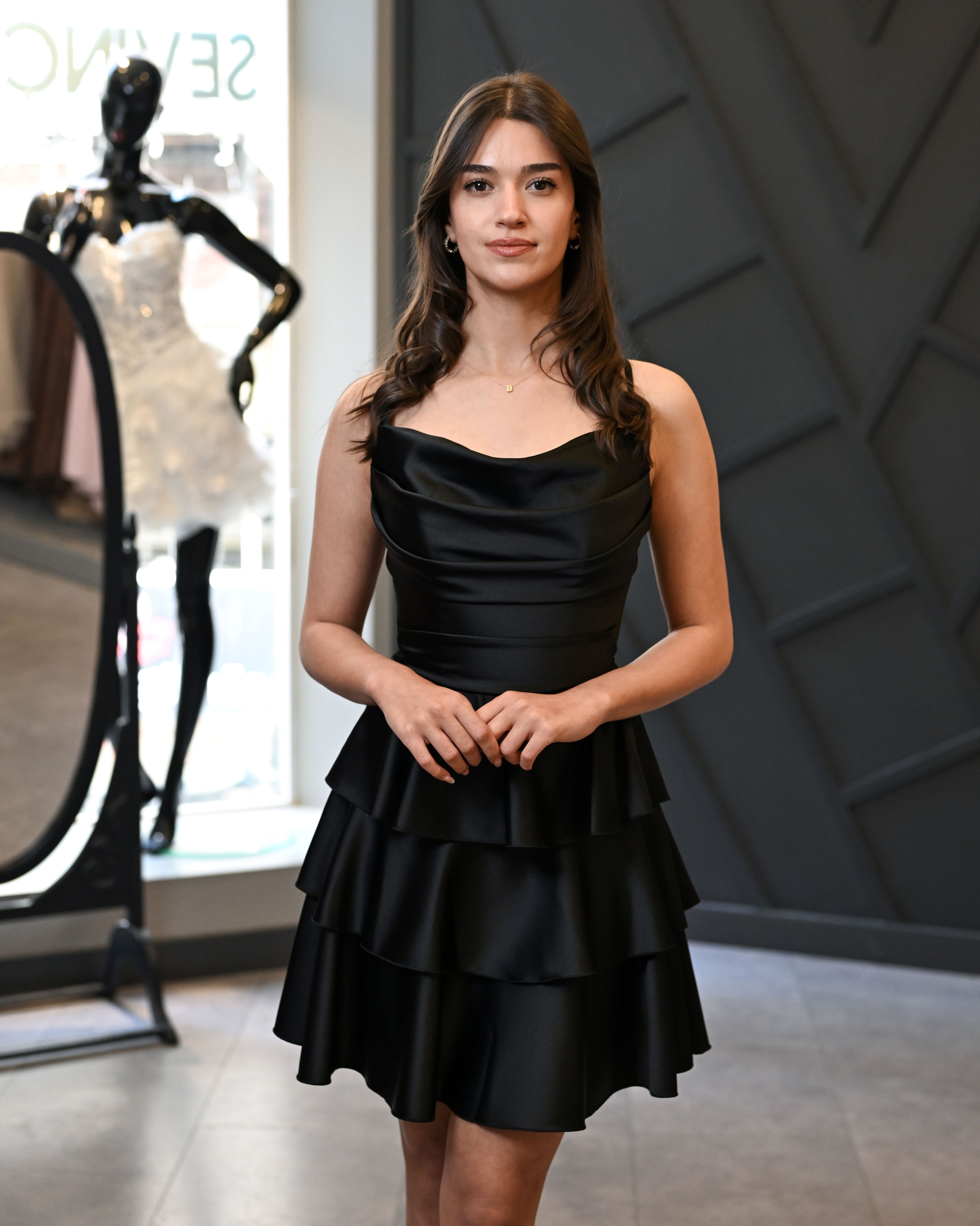 Kat Kat Saten Mini Abiye Elbise (Mezuniyet)