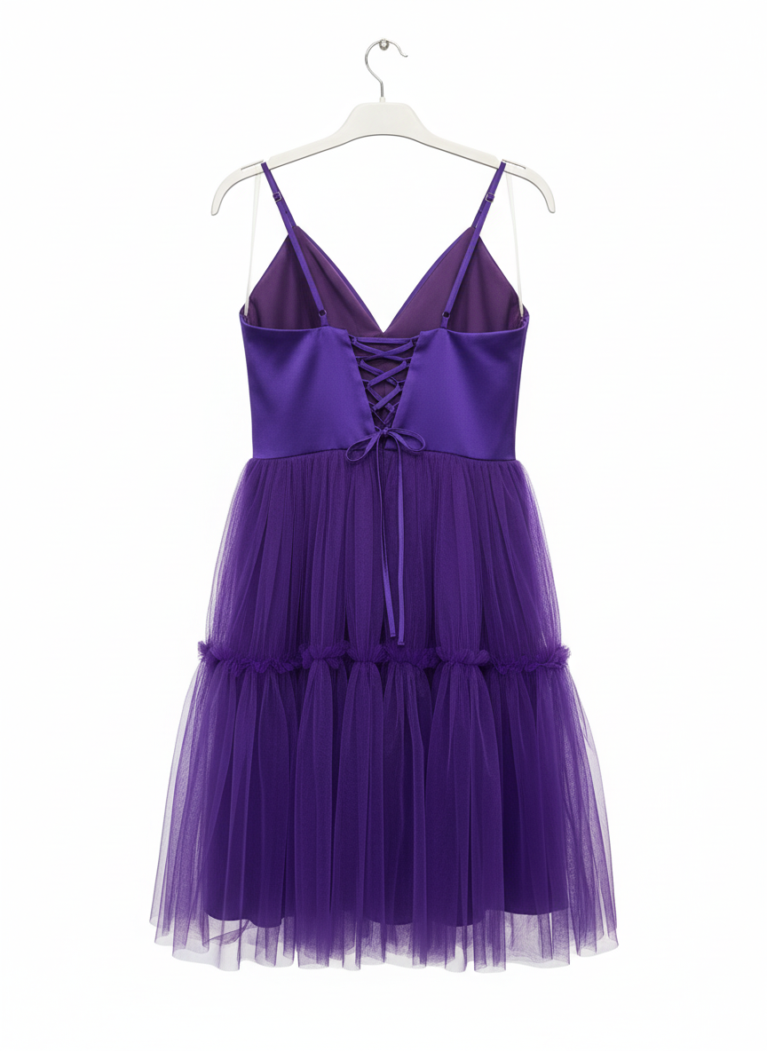 Tül Etek, Saten Beden Askılı Abiye Elbise