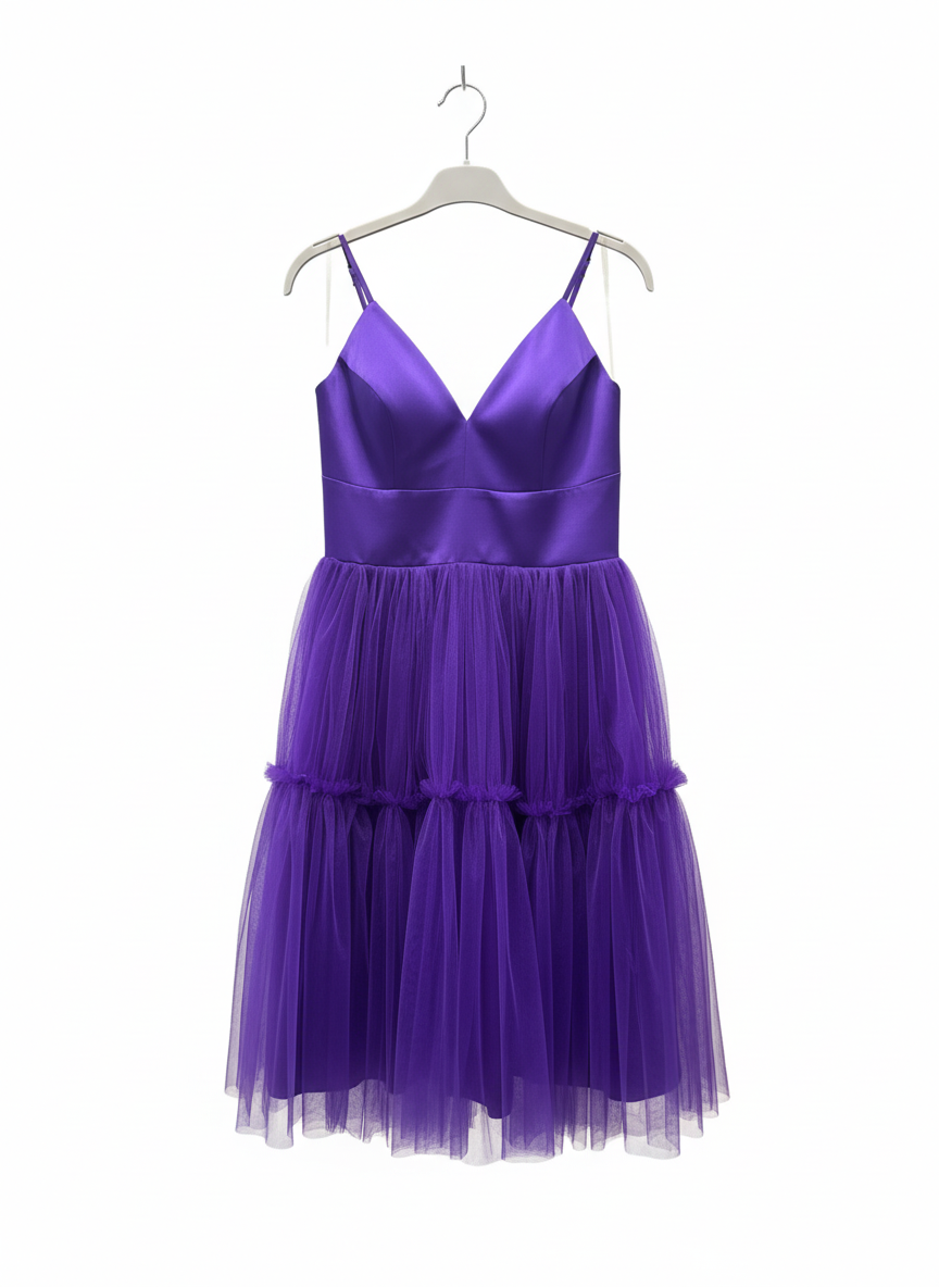 Tül Etek, Saten Beden Askılı Abiye Elbise