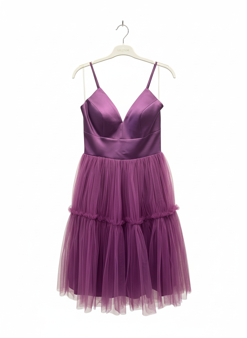 Tül Etek, Saten Beden Askılı Abiye Elbise