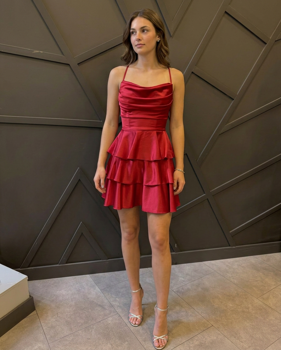 Kat Kat Saten Mini Abiye Elbise (Mezuniyet)