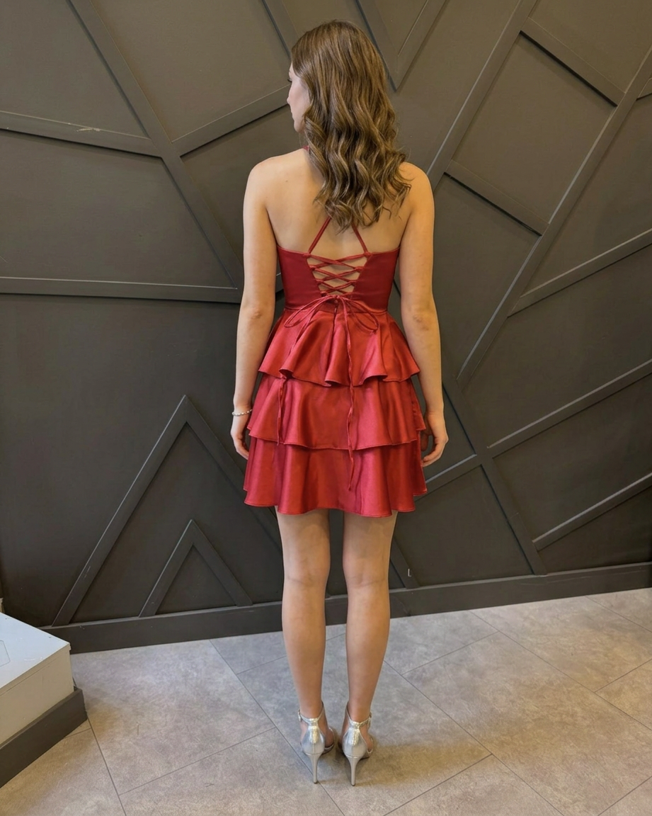 Kat Kat Saten Mini Abiye Elbise (Mezuniyet)