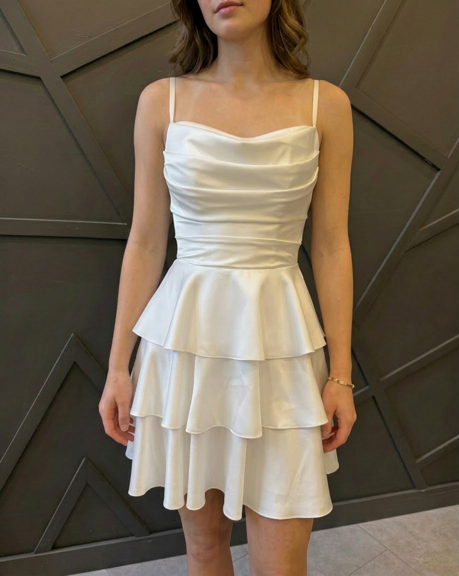 Kat Kat Saten Mini Abiye Elbise (Mezuniyet)