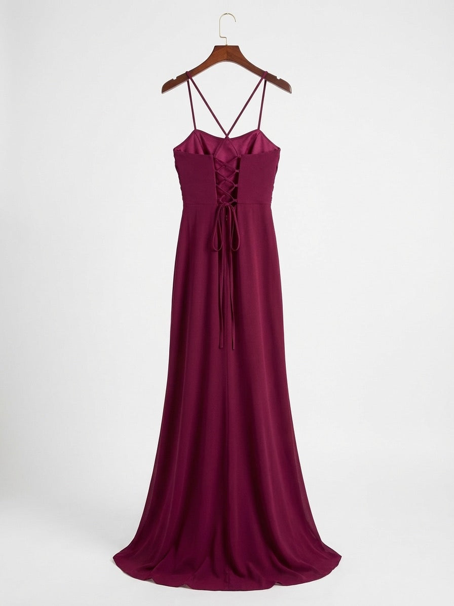 İnce Askılı Degaje Yaka Şifon Balık Uzun Abiye Elbise