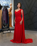 Kırmızı Şifon Uzun Abiye Elbise
