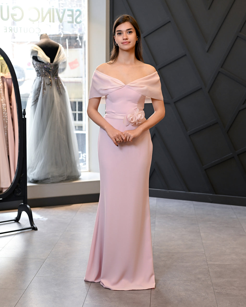 Carmen Collar Long Evening Dress