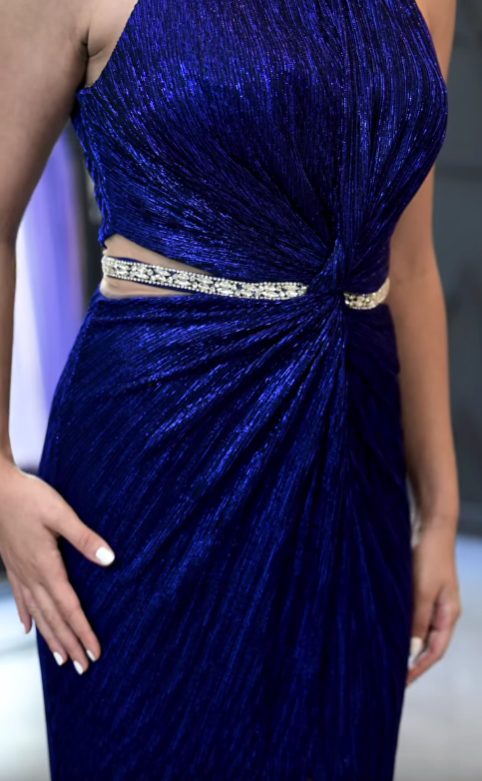 Taşlı Halter Yaka Balık Abiye Elbise