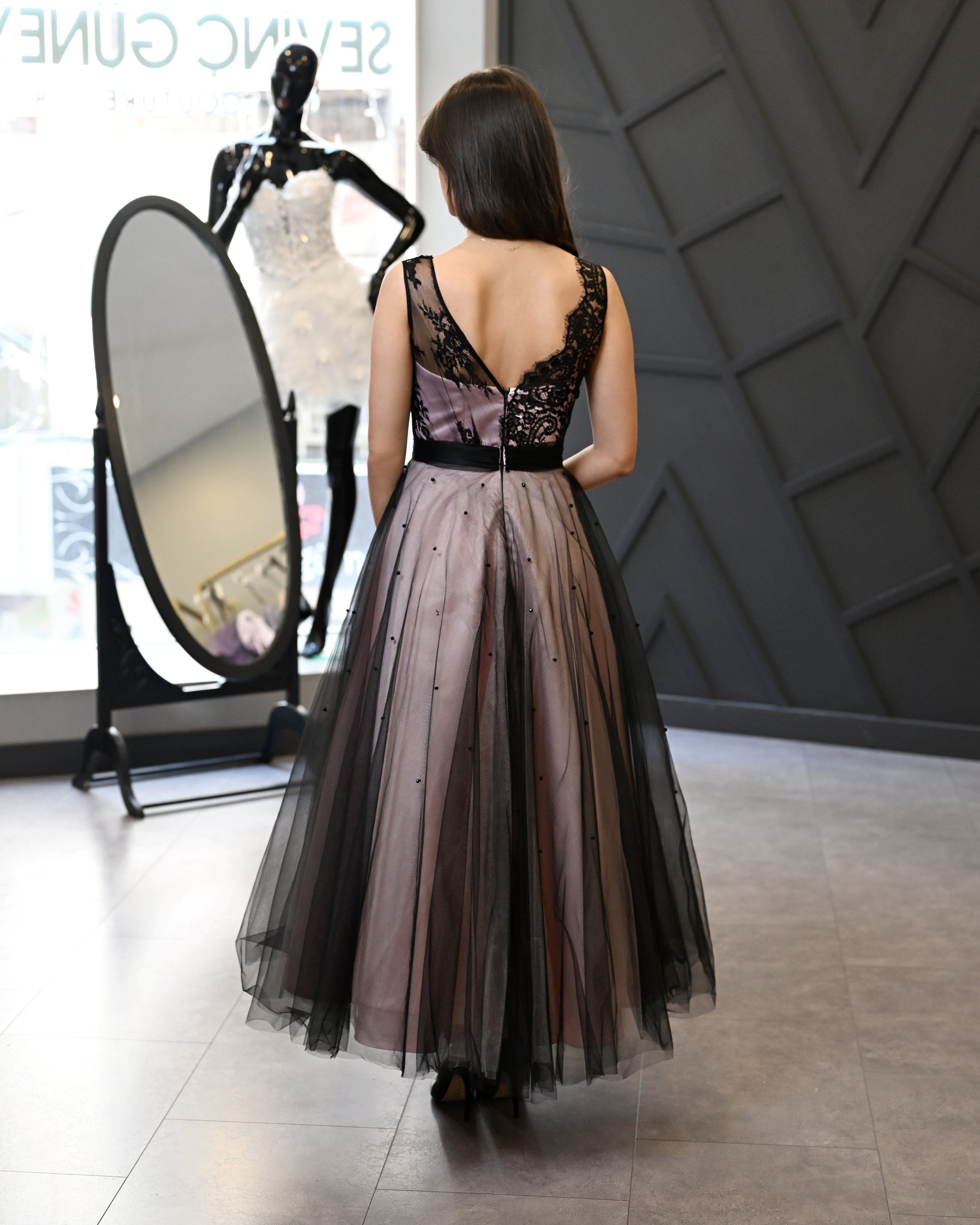 Orjinal Fransız Danteli Tasarım Abiye Elbise